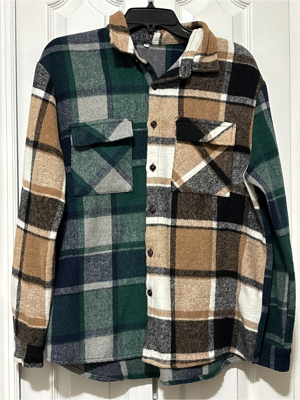 Men's Plaid Flannel Shirt Jacket - Green & Tan